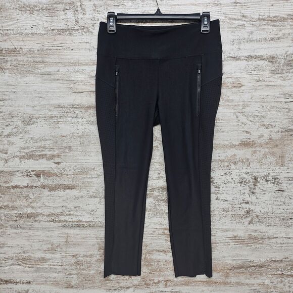 Athleta 54023 Mesh 7/8 Legging Black Sz S Zippered Pockets Yoga Gym Workout Slit